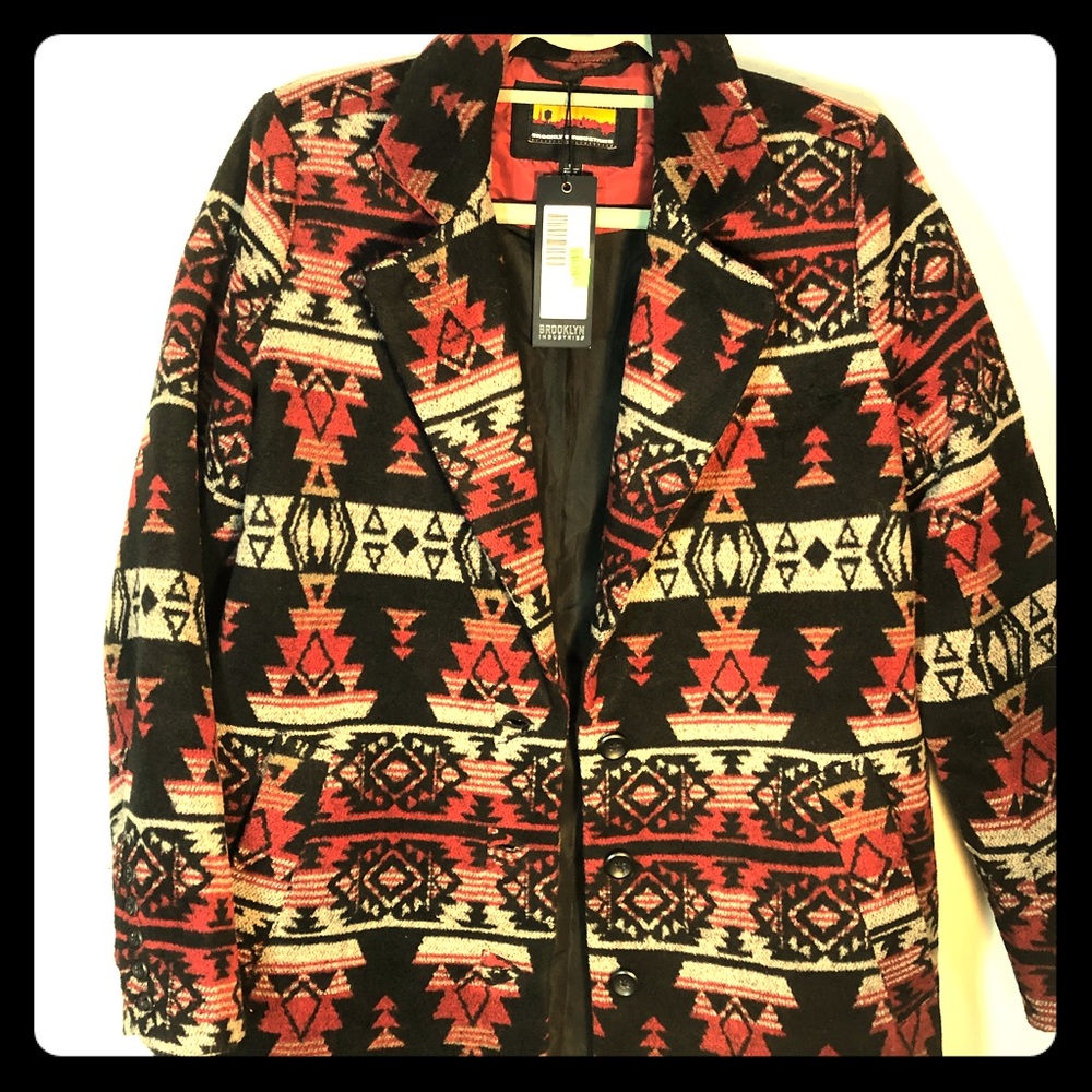 Brooklyn Industries Wool Coat Red and Black